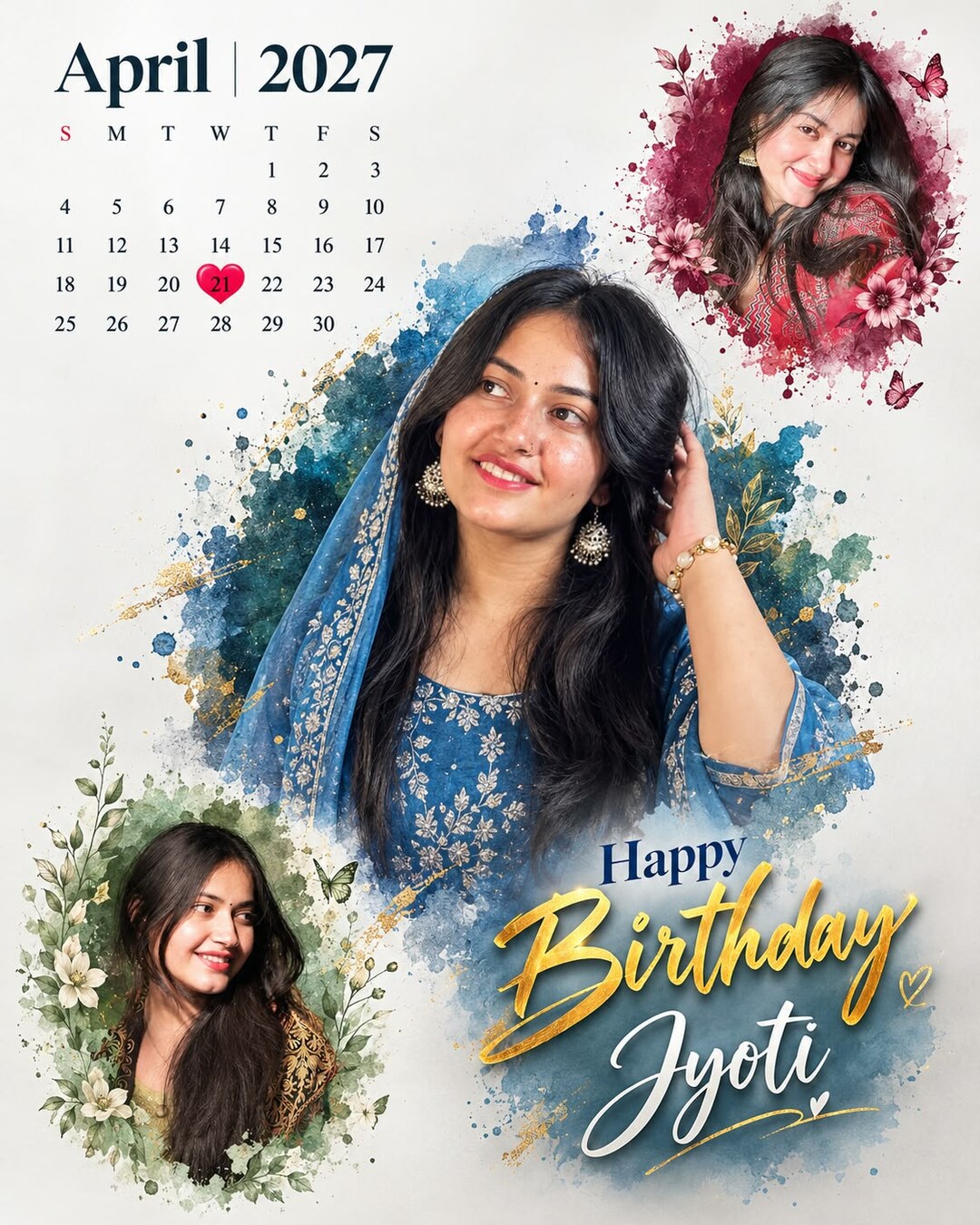 Birthday calendar prompt result - April 2027 watercolour calendar poster with highlighted date