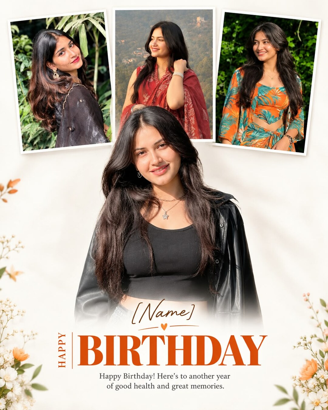 Happy birthday poster prompt result - four photo collage with name and birthday message
