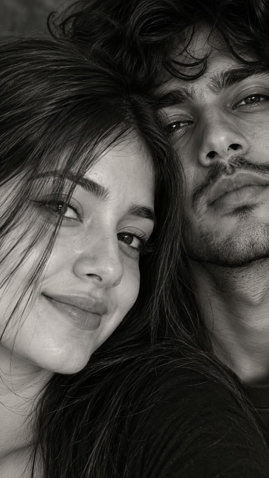 Romantic couple photo prompt result - black and white extreme close-up macro portrait