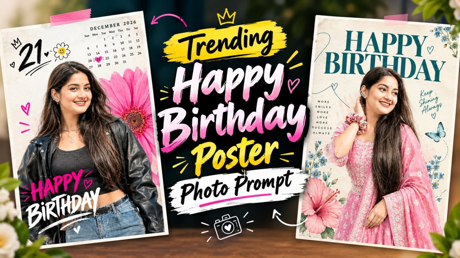 Trending Happy Birthday Poster Photo Prompt thumbnail - scrapbook calendar and floral poster