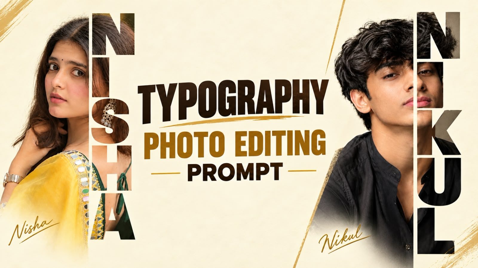 Typography Photo Editing Prompt thumbnail - name letter portraits on cream background